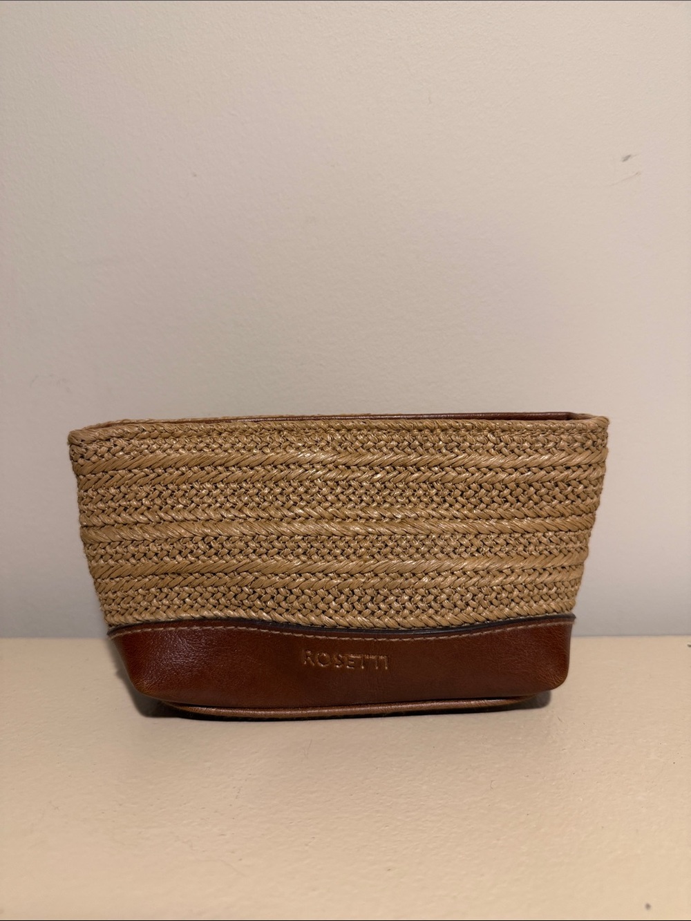 Rosetti Tan Straw Pouch with Brown Leather Trim